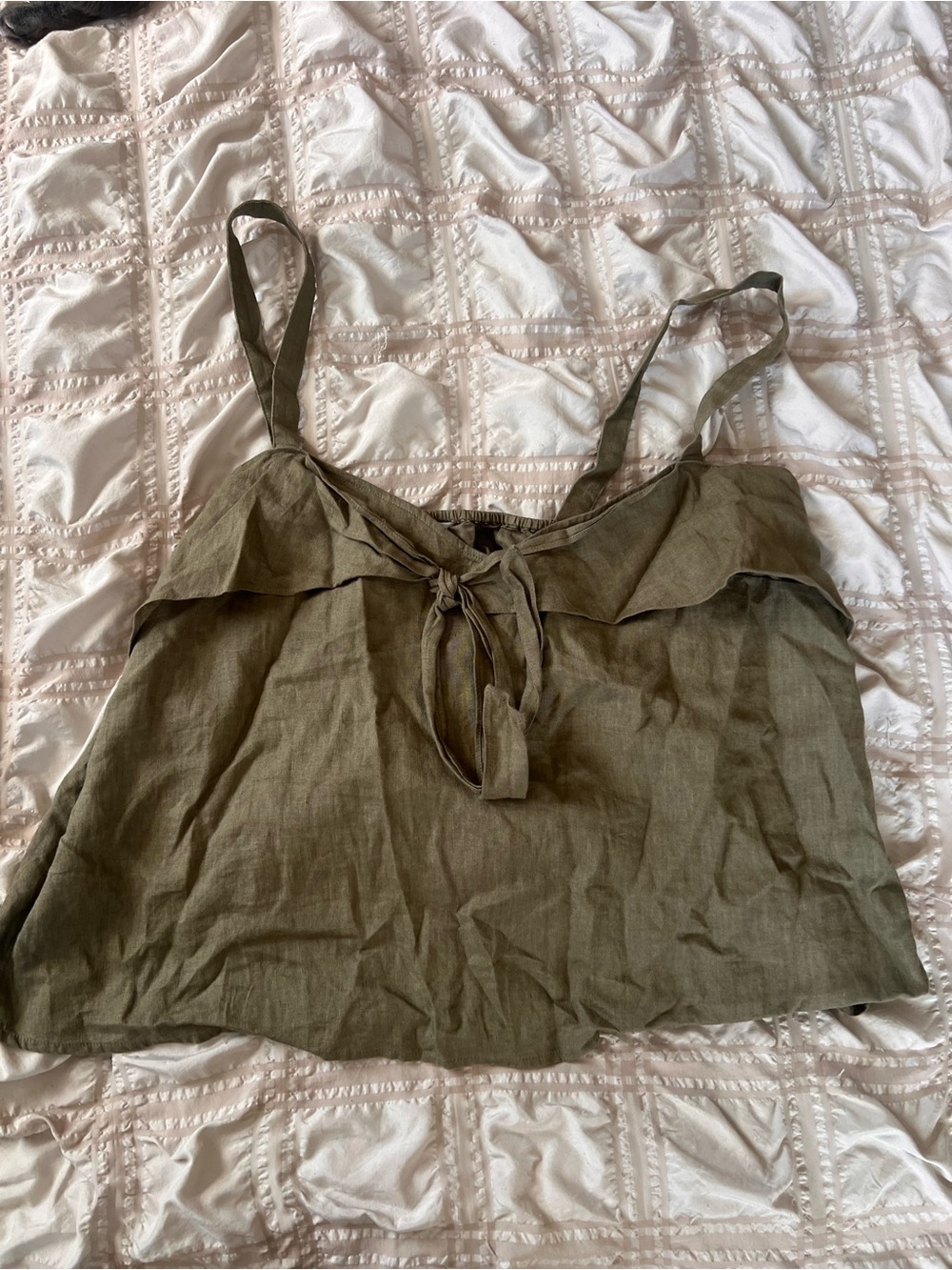 Olive Green Linen Tie-Front Cami Top